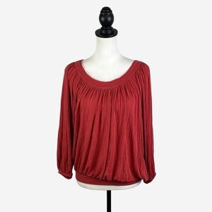 Free People Sahara Sun Burnt Orange Top Size Medium Pleated Raw Hem